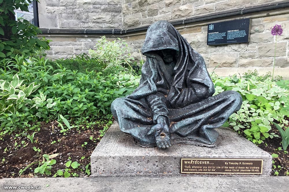 Statue in front of a church in Ottawa